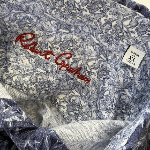 Robert Graham Shirt Mens XL Blue Classic Fit Linen Blend Long Sleeve Button Up - Picture 12 of 16
